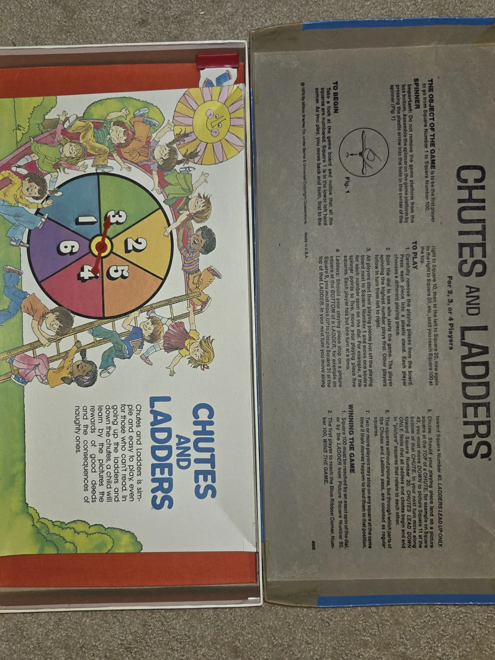 Chutes and Ladders Milton Bradley Classic Board Game 1978